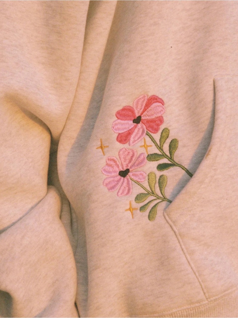Dandy Light Gray Hoodie with Floral Pocket Embroidery - Picture 7 of 8